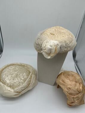 Vintage Women’s Hat Lot of 3 Lisette Straw Satin Wedding Tea Party Fascinator